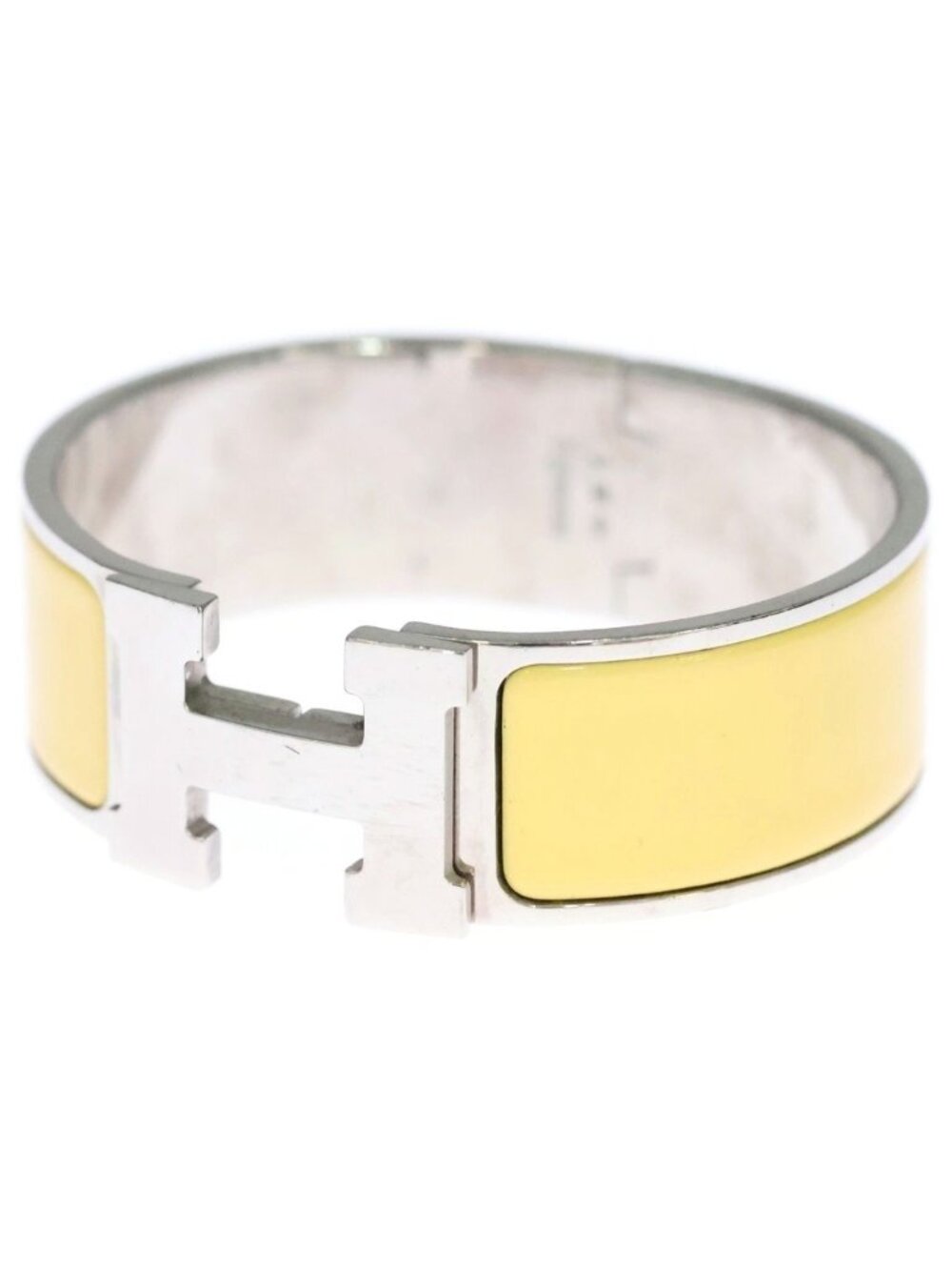 Hermes Clic Clac GM Enamel Bracelet Bangle Silver Yellow